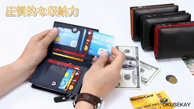 OKUSEKAY] 財布 メンズ 二つ折り 本革 大容量 L字型ファスナー小銭入れ