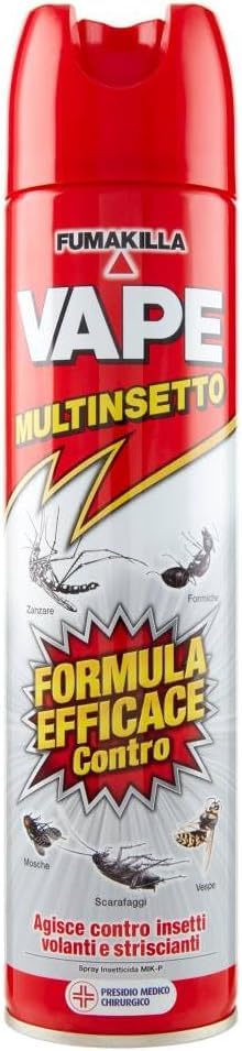 Vape Multinsetto Spray 400ml, Insetticida a Uso Domestico con Elevata Efficacia, Formulazione Aerosol Forte contro Zanzare, Mosche, Vespe, Formiche e Scarafaggi