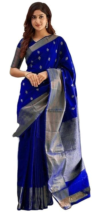 C J Enterprise Women’s Pure Soft Kanjivaram Cotton Silk Saree Banarasi Style With Blouse Piece for Wedding (Diamond-Butti)
