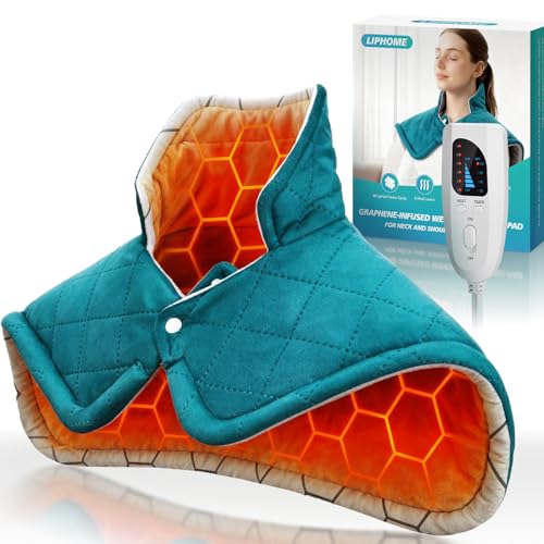 Graphene-Infused Heating Pad for Neck and Shoulders and Back, Deeper Pain Relief Weighted Heat Pad, Birthday Fathers Mothers Day Gifts for Women Men Mom Dad, Heated Wrap w/6 Heat Settings, 4 Auto-Off