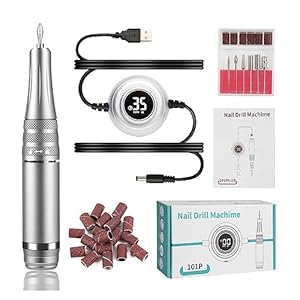 Nail Grinding Machine 35000RPM Manicure Machine, Electric Nail Drill, Portable Nail Lathe, Electric Manicure Cutter Set, Nail Gel Polisher, Salon Equipment for DIY Home or Salon Mani-Pedis