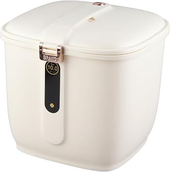 Rice Storage Container Sealed Bucket, 20 Lbs 50 Lbs Capacity, Airtight Grain Dispenser Bin with Locking Lid, for Kitchen Holder (Cream White 10kg)