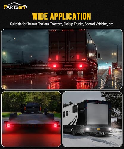 Image of Partsam Wireless LED Trailer Light Kit, Square Portable Magnetic Stop Turn Reverse License Towing Tail Lights w /Metal Bracket 7-Pin Plug for Trucks Trailers 12-24V IP67 Waterproof