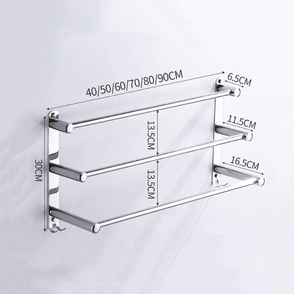 Toalleros Cromado Montado en la Pared Toallero para baño Barra de Cocina, Toallero Barra de toallero de múltiples Capas de Acero Inoxidable 304 Barra de Tres Capas (Tamaño : 50cm)