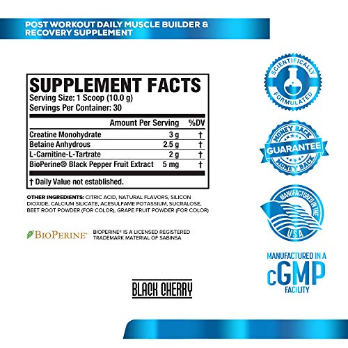 Growth Surge Post Workout Muscle Builder with Creatine, Betaine, L-Carnitine L-Tartrate - Daily Muscle Building & Recovery Supplement - 30 Servings, Black Cherry Flavor - Image 6