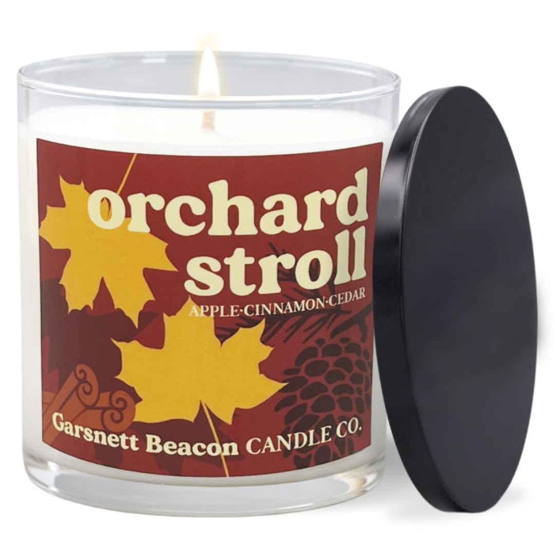 Garsnett Beacon Candle Co. Orchard Stroll Fall Scented Candle | Apple, Cinnamon and Earthy Notes | Great for Home, Office | 100% Natural Soy Wax - 60+ Hour Burn Time | Handcrafted in The USA