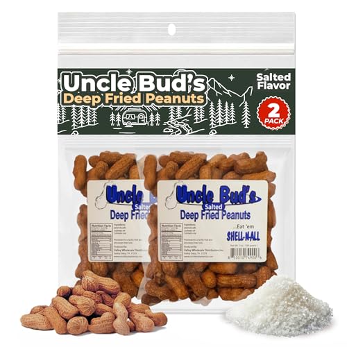 Uncle Bud's Deep Fried Salted Peanuts in the Shell (2-Pack) | Premium Peanuts Salted with High Protein & Bold Crunchy Flavor | Ideal Snacks for Gatherings, Camping & Roadtrips | Heart Healthy Snacks