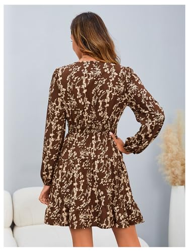 MakeMeChic Women's Long Sleeve Floral Short Dress Wrap V Neck Elastic Waist Casual Dresses2