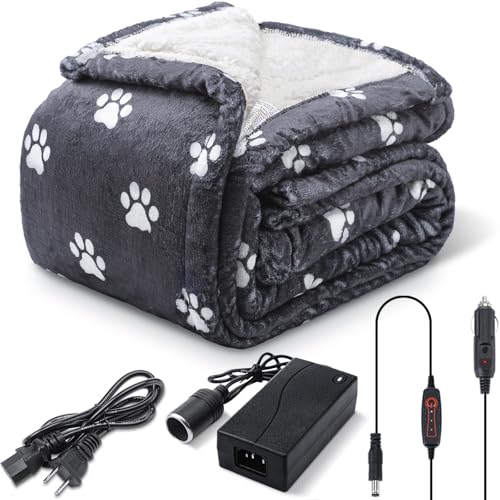 Datanly 12 Volt Heated Car Blanket 59 x 51 Inch Portable Electric Blanket with 3 Heating Levels for Car, Truck, SUV, RV, or Camping, Winter Portable Heated Essentials for Travel Home Bedroom Office