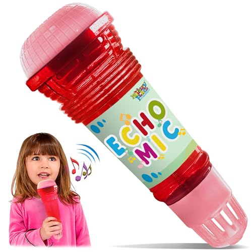 Novelty Place Echo Mic for Kids and Toddlers - Battery-Free Magic Karaoke Microphone Voice Amplifying Retro Toy for Singing Speech & Communication Therapy - 10 (Red & Pink)