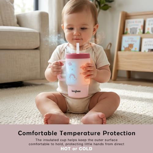 Image of BAYBEE Leak-Proof Sipper Bottle for Toddlers | BPA-Free Tritan Sipper Bottle with Straw for Babies with Double-Wall Insulation | Training Cup for Baby with Easy Clean & Easy-Grip for Kids (Pink)