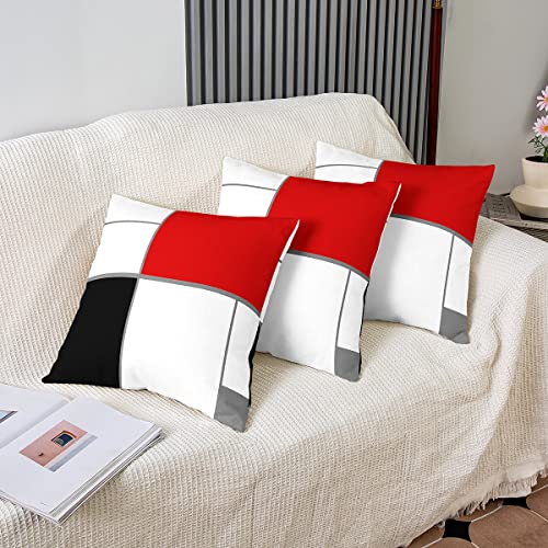 Loussiesd Set of 2 Strip Lines Throw Pillow Covers Abstract Art Cushion Case for Home Living Room Decor Reversible Geometric Square Red White Black Decorative Throw Cushion Case 18x18 Inch - Image 4