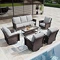MIXPATIO 6-Piece Wicker Patio Furniture Set with Swivel Chairs, High Back Outdoor Sofa with 5.5-inch Thick Cushion, All-Weather Wicker Patio Conversation Set for Deck Yard Pool, Grey
