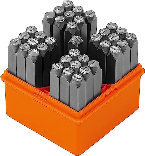 BRIMIX 37 pc Juego de sello de estampado 6 MM (A-Z & 0-9) para metal, cuero, madera, plástico, joyeria. Cincel y punzones de grabado de números y letras para manualidades y artesania