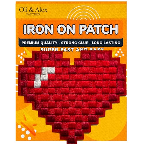 Iron On Patches - Red Heart Game Patch Iron On Embroidered Applique - Trendy sew on - Custom Fabric Patches for Clothes