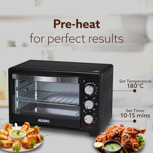 Image of AGARO Marvel 19 Litres Oven Toaster Griller, Motorised Rotisserie, OTG with 5 Heating Modes, Cake Baking (Black)