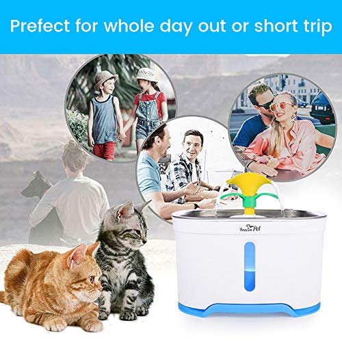 Beacon Pet Cat Water Fountain Stainless Steel, LED 81oz/2.4L Automatic Pet Fountain Dog Water Dispenser with 4 Replacement Filters & 1 Silicone Mat for Cats Dogs Multiple Pets - Thumbnail 6