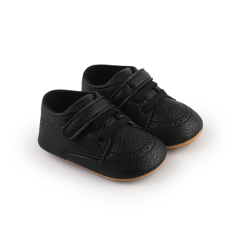 Baby Boys Girls Rubber Sole Pu Leather Oxford Sneakers, Reteo Newborn Infant Soft First Walkers Shoes