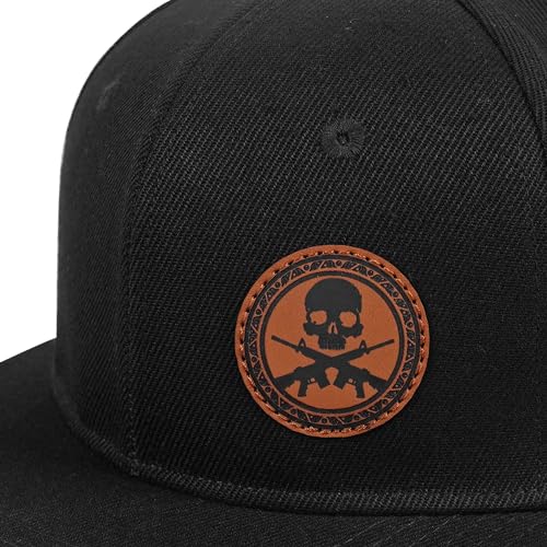 Image of Flat Brim Hats for Men - Gothic Style Skull Hat Leather Pattern - Hip-Hop Snapback Hat Skeleton Hats for Men