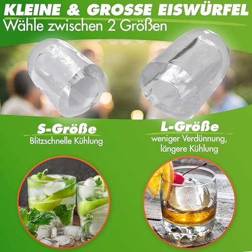 Nutrilovers Eiswürfelmaschine NUTRI-ICE MAKER Edelstahl Eiswürfelbereiter, Transparente Eiswürfel 2 Größen (S/L) inkl. Moscow Mule Becher & Rezeptbuch