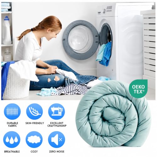 Image of EASELAND California King Down Alternative Comforter, Aqua, 96x104 | Quilted Duvet Insert for All Seasons, Soft Lightweight Bedding with Corner Tabs, Breathable Machine Washable Hotel Quality