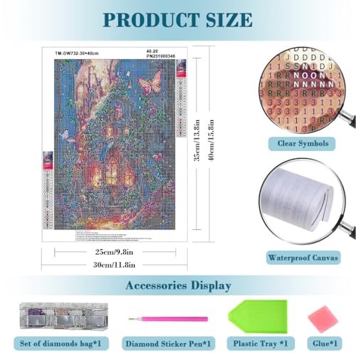 Image of HASTHIP DIY 5D Diamond Painting Kit for Adult, Dreamy Magic Forest Castle Full Drill Art Paint by Number, No Frame Full Drill Rhinestone Craft for Home Wall Decor Gifting, 30x40cm