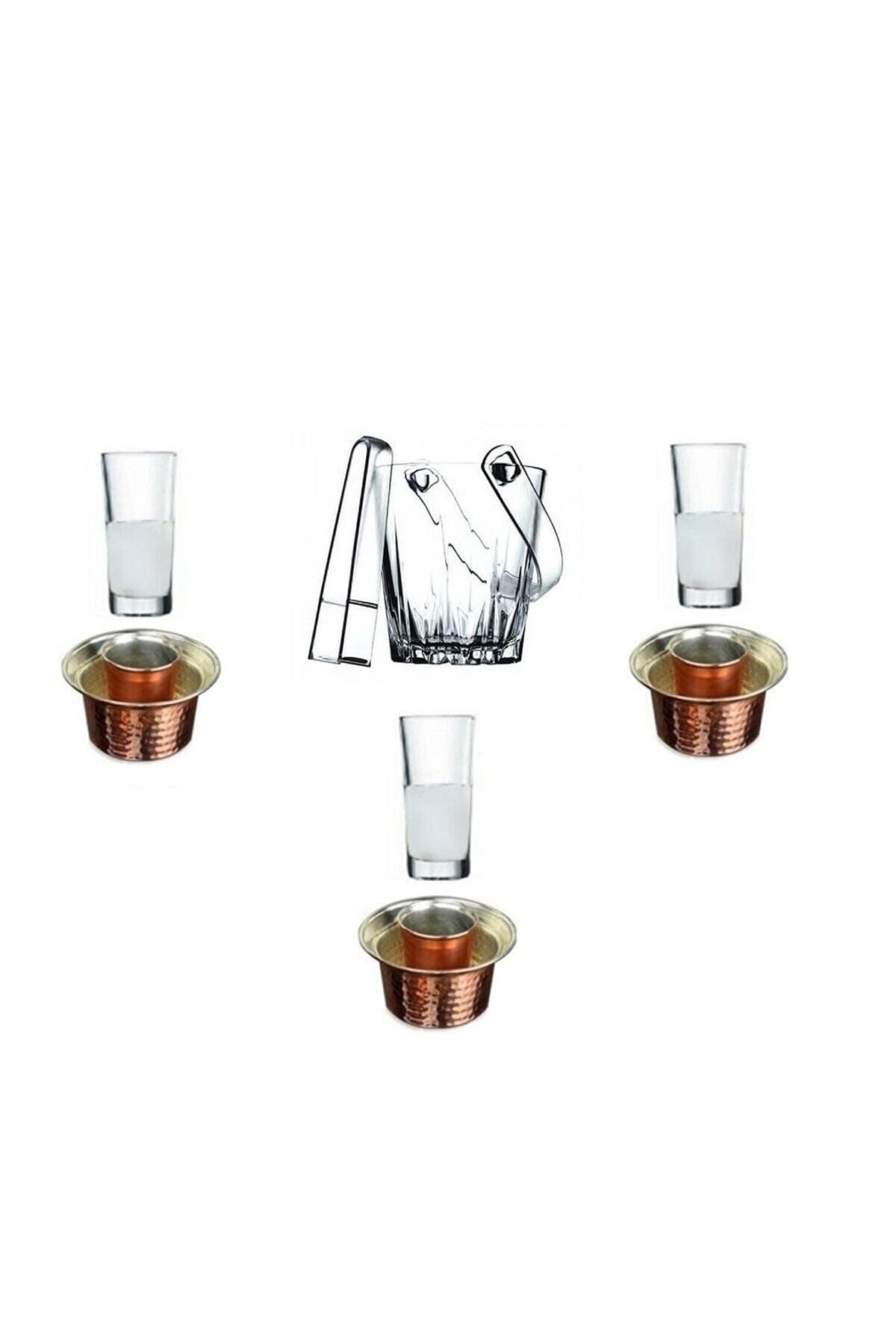 Pasabahce 8 Parça Rakı Bardak Meşrubat Bakır Ehlikeyf Ve Buz Kovası Keyif Seti 8695421120036984225