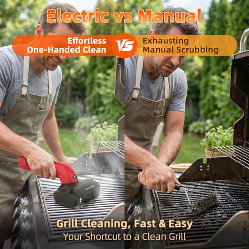 AURYAO Electric Grill Brush for Outdoor, Upgraded BBQ Grill Cleaner with 3 Heads, 1200 RPM Speed, 304 Stainless Steel Bristle, Cordless & Type-C Rechargeable Grill Cleaning Tool — view 2