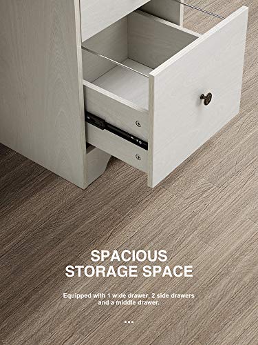 Kealive Computer Desk with 4 Drawers and Hutch Shelf, Wood Frame Home Office Desk with Spacious Desktop, Vintage Style Writing Study Table PC Laptop Notebook Desk, White Oak