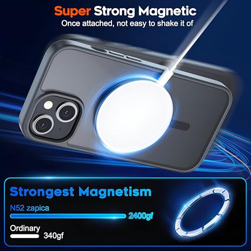 Image of Case for iPhone 15 | Strong Magnetic Translucent Matte Hard Back | Camera Protection | MagSafe Compatible (TPU + Polycarbonate, Frost Black)