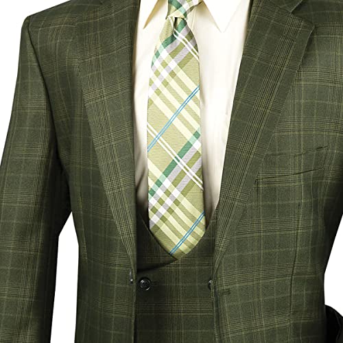 Luxurious Men's 3-Piece Glen Plaid Pattern Suit, Blazer, Vest and Pants w/1 Pair of Socks3