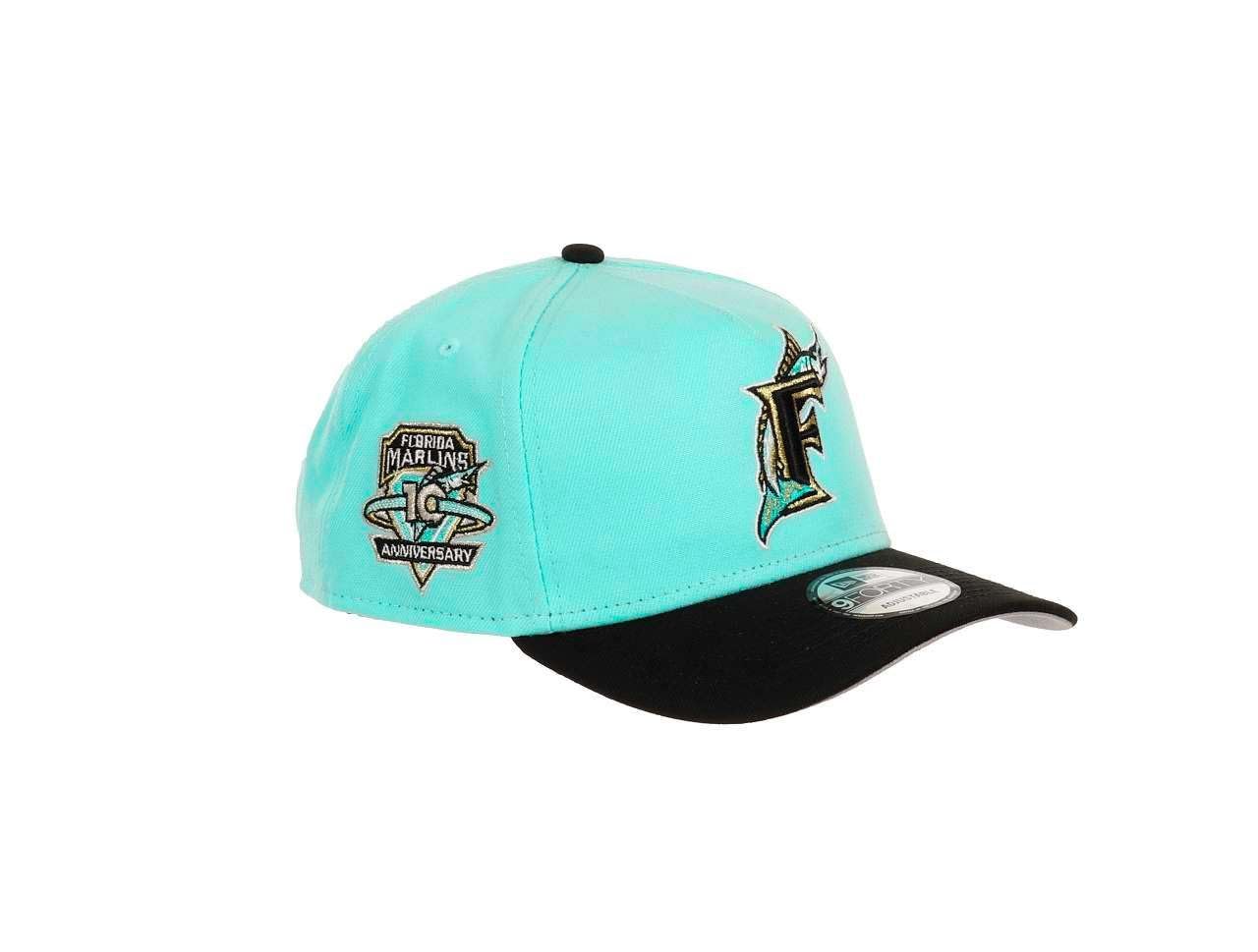 New Era Florida Marlins MLB 10th Anniversary Sidepatch Cooperstown Mint Black 9Forty A-Frame Snapback Cap โ image 1