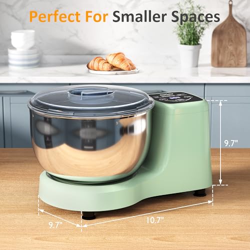 Image of Sunvivi Electric Dough Maker with Ferment Function, 5.3QT Dough Mixer with Adjust Time, Household Stand Mixer Kitchen Flour Kneading Machine, LED Touch Panel, 304 Stainless Steel Bowl, Green