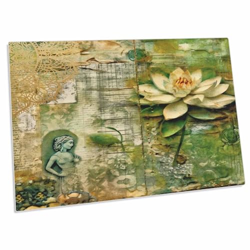 3dRose Green and Yellow Flower Junk Journal Collage Desk Pad L miniatura 1