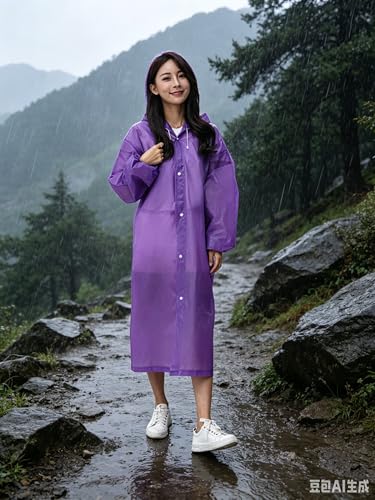 KELINFONG 2 Pack Womens Rain Coat with Hood, Eva Emergency Reusable Waterproof Rain Coats for Hiking,Outdoor,Travel,Camping - image 7