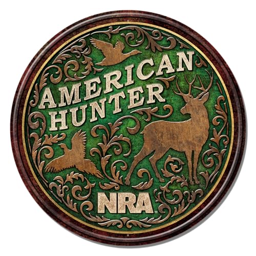 Desperate Enterprises NRA American Hunter Fully Embossed Round Steel Sign - Nostalgic Vintage Metal Signs - Made in the USA