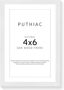 puthiac 4x6 Oak Wood Picture Frame - 4"x6" Photo Frame, 4x6 Picture Frame Wood, Natural Solid Wooden Picture Frames for Wall Art Photo and Prints(1 Pack, White)