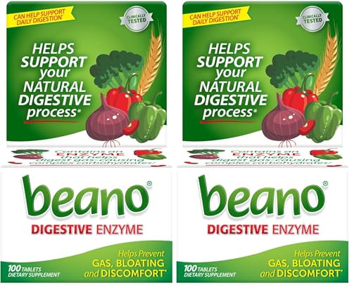 Image of Beano Digestive Enzyme, Preventive Gas Relief for Adults, Helps Prevent Gas & Bloating, 100 Tablets (Pack of 2)