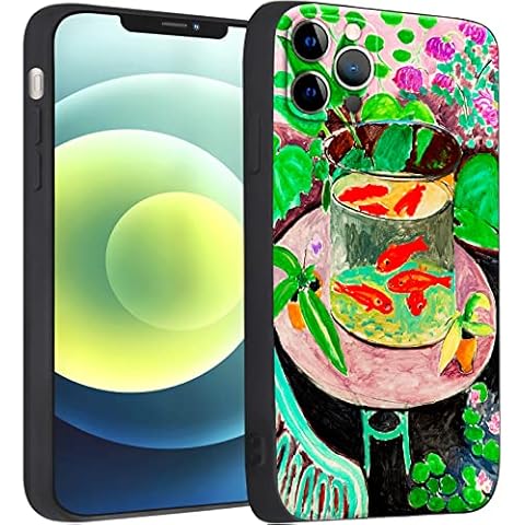 Compatible with iPhone 12 Pro Max Cute Art Silicone Case with Design for Women Colorful Lucky Koi Fish Water lily Green WildFlower Botanical Landscape with Screen Protector (Goldfish by Henri Matisse) Cover