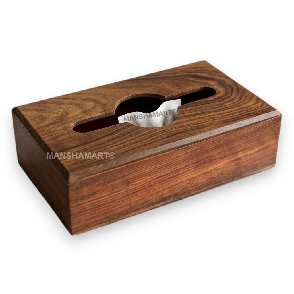 Standard Size Wooden Tissue Box Sheesham Wood Napkin Holder Cover Tissue Box Cover Tissue Paper Box Holder Decorative Organizer - 9 X 5 inch-image-11