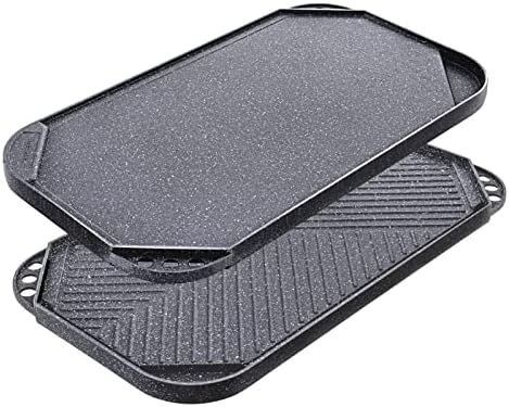 SENSARTE Nonstick Griddle Grill Pan, Reversible Grill & Griddle Pan, Two Burner Cast Aluminum Griddle, Portable for Indoor Stovetop or Outdoor Camping BBQ, 19.5" x 10.7" (Grey)