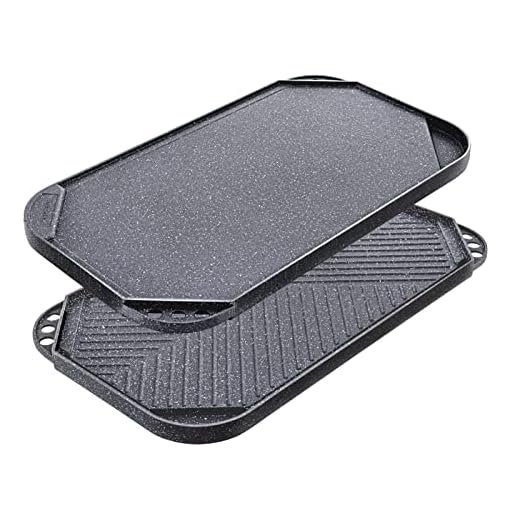 SENSARTE Nonstick Griddle Grill Pan, Reversible Grill & Griddle Pan, Two Burner Cast Aluminum Griddle, Portable for Indoor Stovetop or Outdoor Camping BBQ, 19.5" x 10.7" (Grey)