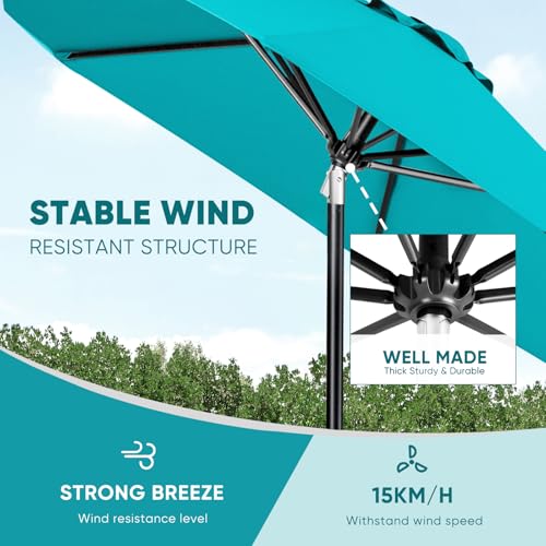 Image of Tempera Patio Market Outdoor Table Umbrella with Auto Tilt and Crank, Large Sun Umbrella with Sturdy Pole & Fade Resistant Canopy, Easy to Set