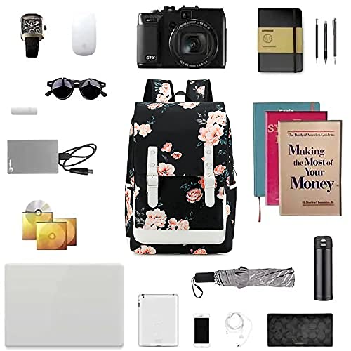 Ledaou School Backpack For Teen Girls Laptop Backpacks 15.6 Inch Floral Daypack Women Bookbag School Bag For College Travel (Floral Black) #TOP2