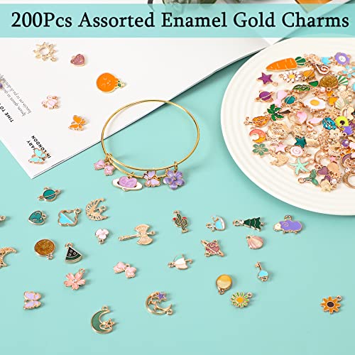 SANNIX 200Pcs Bracelet Charms for Jewelry Making Earring Charms Gold Plated Enamel Pendants Make, multicoloured - Image 2