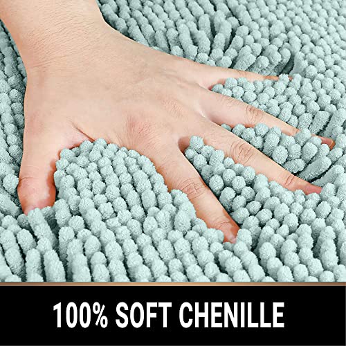Soft Plush Chenille Around Toilet - Cold Feet Protector Bathroom Rug, Absorbent Microfiber Contour/U Shape Bath Mat, Machine Washable, Non-Slip Grip, Quick-Dry, Thick Shaggy (Spa Blue, 24"X20") #TOP2