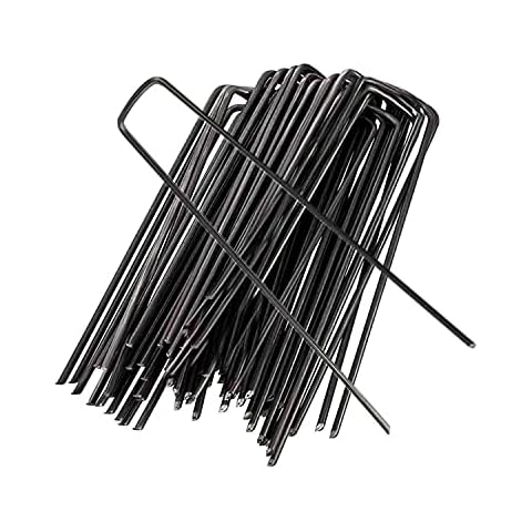 Garden Pegs Stakes for Netting Artificial Grass Pegs Heavy Duty Metal Ground Pegs for Membrane Tent Pegs Metal for Artifical Grass, Black Cover