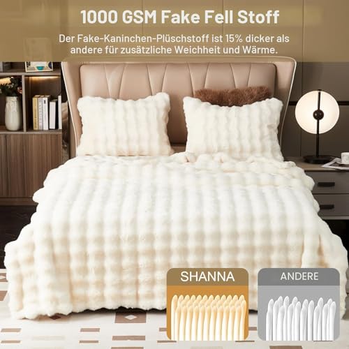 Kuscheldecke Kaninchen Plüsch Decke Super Soft Wohndecke Dick 1000 G/M² Flanell Decke Couchdecke Warme Überwurfdecke Sofadecke Vielseitig Blanket Für Bett Sofa Schlafzimmer Büro Weiß 130 x 160cm
