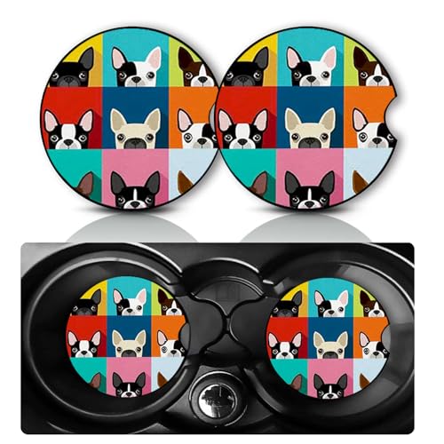 2PCS French Bulldog Car Cup Holder Coasters Universal Anti-Slip Rubber Mat
