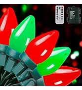 RECESKY C7 Bulbs Christmas String Lights with Remote - 50 LED 26ft Battery String Lights - Fairy ...